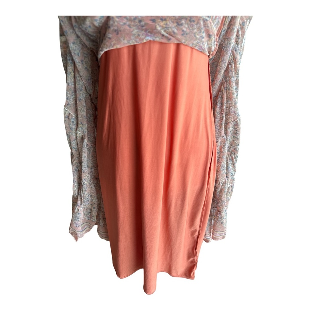Max Studio Tiered Floral Midi Dress Orange Peach Ruffled Boho Dress - Picture 5 of 8